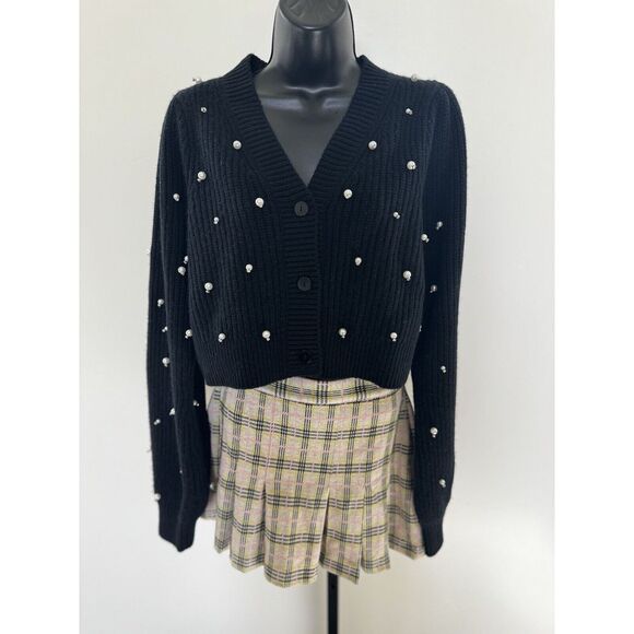 NWT LoveShackFancy Womens Frances Black Knitted Cropped cardigan Size Large $495 - Picture 1 of 11